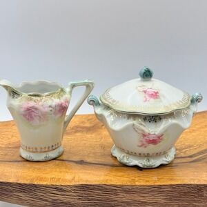 Vintage Lefton Creamer and Sugar 5538 5539 L Crown Mark